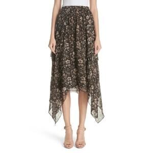 Ulla Johnson Torri Paisley Asymmetrical Silk Skirt in Forest Size 4